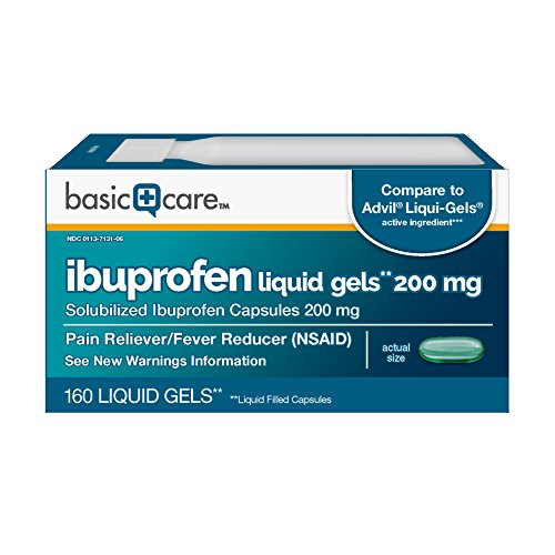 Product Cover Amazon Basic Care Ibuprofen Liquid Gels 200 mg, Pain Reliever/Fever Reducer (Liquid Filled Capsules), 160 Count