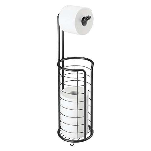 Product Cover mDesign Modern Metal Freestanding Toilet Paper Roll Holder Stand and Dispenser with Storage for 3 Rolls of Reserve Toilet Tissue - for Bathroom Storage Organizing - Holds Mega Rolls - Matte Black