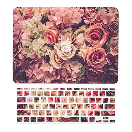 Product Cover TOP CASE - 2 in 1 Signature Bundle Floral Pattern Rubberized Hard Case + Keyboard Cover Compatible MacBook Air 11