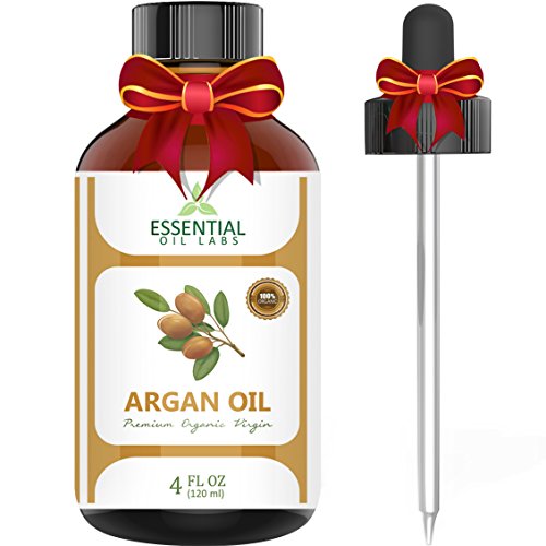 Product Cover Argan Oil - 100% Pure and Natural Organic Moroccan - 4 Oz. with Glass Dropper - Cold Pressed - Excellent for Face, Skin, Nails and Hair Care, Beauty in a Bottle by Essential Oil Labs