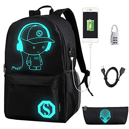 Product Cover Flymei Combo of Luminous Backpack, USB Charging Port with Anti-theft Lock and Pencil Case