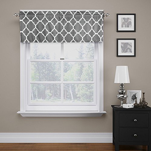 Product Cover Flamingo P Moroccan Valance Curtain Extra Wide and Short Window Treatment for for Kitchen Living Dining Room Bathroom Kids Girl Baby Nursery Bedroom (Mild Gray - 52