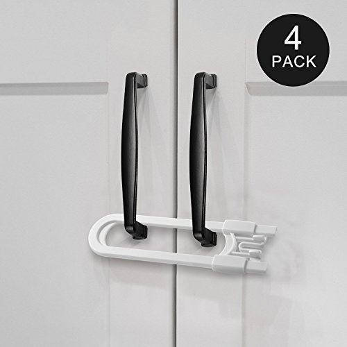 Product Cover Adoric Sliding Cabinet Locks, U Shaped Baby Safety Locks, Childproof Cabinet Latch for Kitchen Bathroom Storage Doors, Knobs and Handles (4-Pack, White)