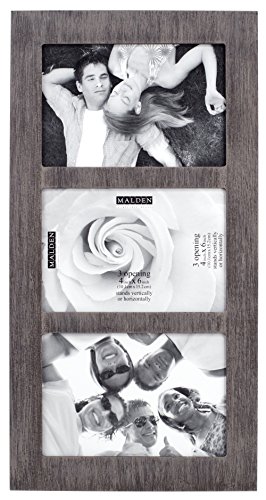 Product Cover Malden International Designs Distressed Wood Collage Picture Frame, 3 Option, 3-4x6, Rough 3-OP. 4X6 Gray Ridge Linear