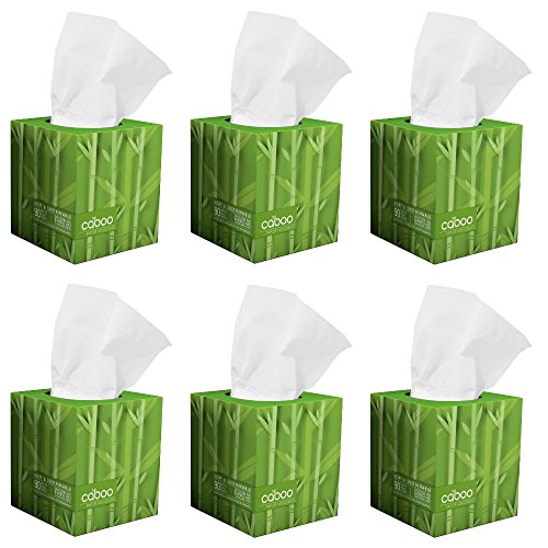 Product Cover Caboo Tree Free Bamboo Facial Tissue Paper, Eco Friendly Hypoallergenic Tissue Box with 90 Sheets Per Cube, Total of 6 Cubes, 540 Total Tissues