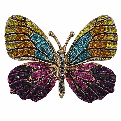 Product Cover Reizteko Winged Butterfly Crystal Rhinestones Brooch Pin (Yellow Blue Purple)