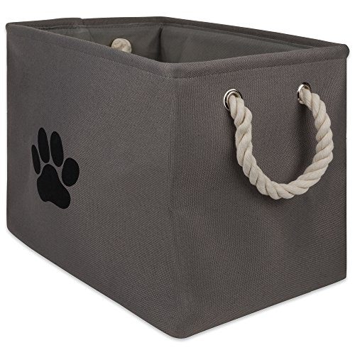 Product Cover Bone Dry DII Medium Rectangle Pet Toy and Accessory Storage Bin, 16x10x12, Collapsible Organizer Storage Basket for Home Décor, Pet Toy, Blankets, Leashes and Food-Gray Paw Print