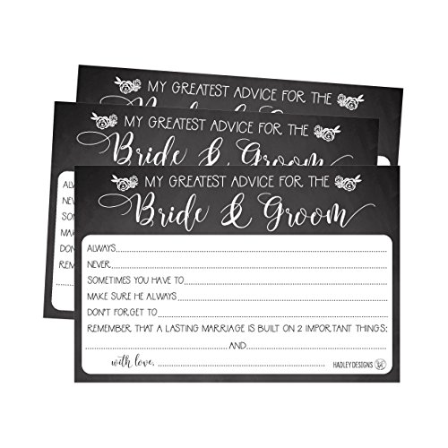 Product Cover 50 4x6 Rustic Chalk Wedding Advice & Well Wishes For The Bride and Groom Cards, Reception Wishing Guest Book Alternative, Bridal Shower Games Note Card Marriage Best Advice Bride To Be or For Mr & Mrs