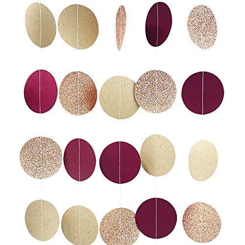 Product Cover NICROLANDEE Burgundy Paper Garland Rose Gold Glitter Dots Hanging Party Garland for Maroon Wedding Baby Shower Bridal Shower Valentines Hen Night Party Decorations 3 Pack/Set 9.8FT Long