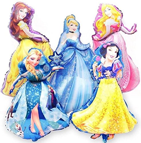 Product Cover Jolly Jon Disney Princess Birthday Party Balloons - 5 XL Super Shape Decorations - Giant Size Belle Cinderella Elsa - Jumbo Snow White & Sleeping Beauty - Beautiful Balloon Bouquet - Bundled