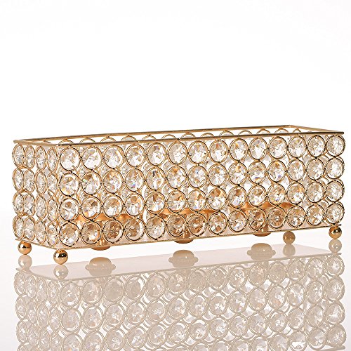Product Cover VINCIGANT Gold Crystal Tealight Candle Holders Tray for Dinning Room Coffee Table Decorative Centerpieces,Gifts for Anniversary/Christmas
