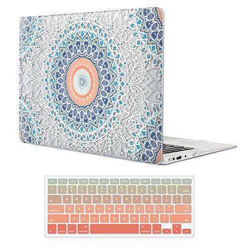 Product Cover iCasso MacBook Air 13 inch Rubber Coated Soft Touch Hard Shell Protective Case Cover for MacBook Air 13 Inch Model A1369/A1466 with Keyboard Cover (Mandala&Lace)