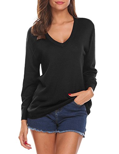 Product Cover SoTeer Womens V-Neck Pullover Sweatershirt Lightweight Loose Fit Blouse Tops