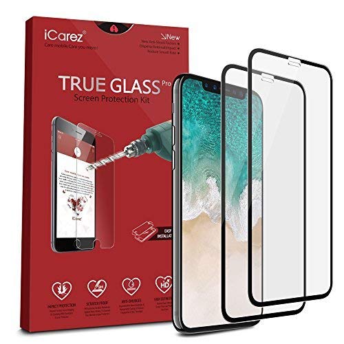 Product Cover iCarez [Full Coverage Tempered Glass] Screen Protector for iPhone X (Case Friendly) Highest Quality Easy Install [2 Pack 0.3MM 9H 2.5D] with - Retail Packaging