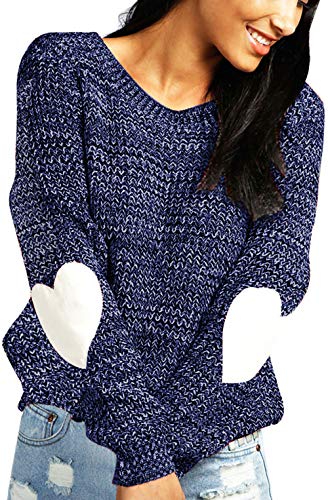 Product Cover shermie Women's Cute Heart Pattern Patchwork Casual Long Sleeve Round Neck Knits Sweater Pullover