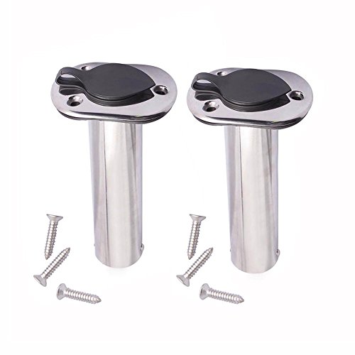 Product Cover M-ARINE BABY 2PCS Flush Mounting Fishing Rod Holders - 90 Degree Stainless Steel with Rubber Cap, Liner and Gasket (Screws Included)