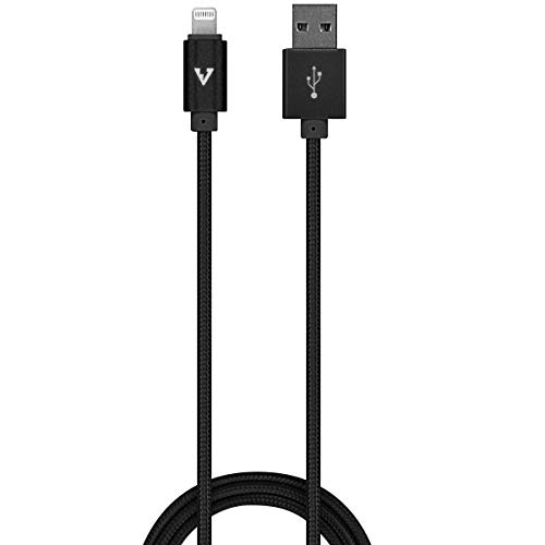 Product Cover vCharged Black 2 FT Short MFi Certified Lightning Cable Nylon Braided USB Charger Compatible with Latest iPhone, iPad & AirPods