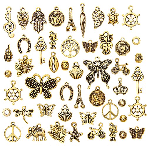 Product Cover Ownsig 50 Pieces Antique Gold Assorted Charms Pendants DIY for Jewelry Making