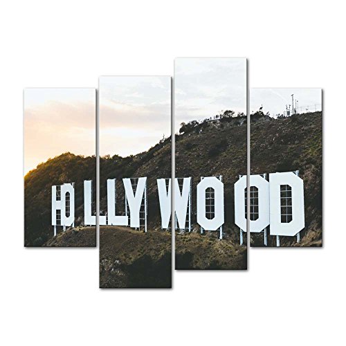 Product Cover Canvas Print Wall Art Decor Hollywood Picture Place Name Letter On Hill Pictures Landscape Artwork USA City Poster Prints Stretched On Wooden Frame 4 Panel Image For Home Living Room Office Decoration