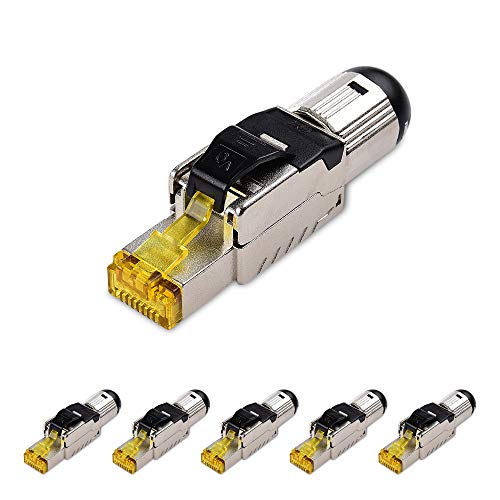Product Cover Cable Matters 6-Pack Tool-Free Shielding RJ45 Cat 6A, Cat6A Termination Plug, Cat6A Plug, Cat6A Connector