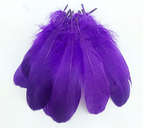 Product Cover Colorful Goose Feathers, for DIY Craft Wedding Home Party Decorations 50pcs/pack/ (4--7.8 inch) (purple)