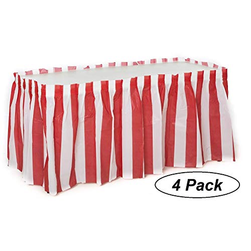 Product Cover Oojami 4 Pack Red & White Striped Table Skirt Carnival Circus Decorations (4)