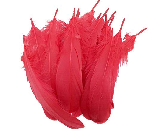 Product Cover Goose Feathers Colorful Goose Feathers, for DIY Craft Wedding Home Party Decorations 50pcs/Pack/ (4-7.8 inch) (red)