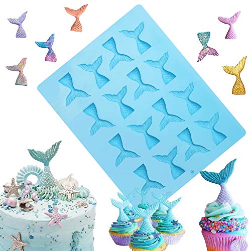 Product Cover Sakolla 16 Cavity Mermaid Tail Silicone Mold for Fondant, Cake Decoration, Chocolate, Soap, Candy, Jello, Cupcake Topper, Gumpaste, Clay, Ice, etc.