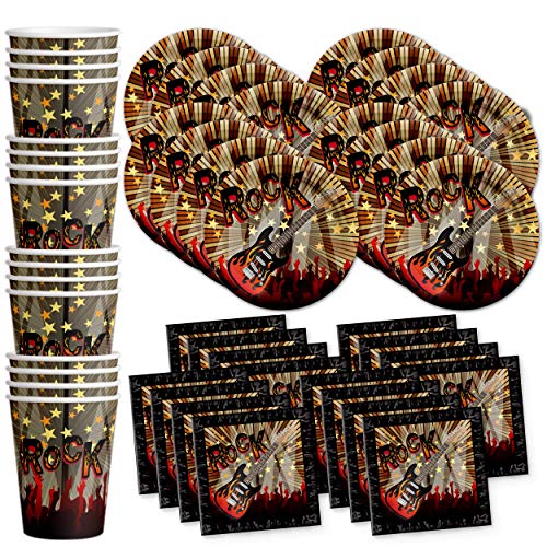 Product Cover Birthday Galore Rock Star Party Supplies Set Plates Napkins Cups Tableware Kit for 16