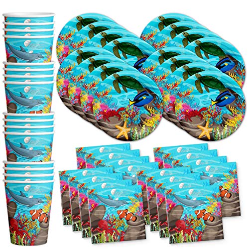 Product Cover Ocean Sea Life Birthday Party Supplies Set Plates Napkins Cups Tableware Kit for 16