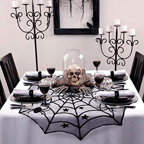 Product Cover AerWo 40-Inch Black Spider Halloween Lace Table Topper Cloth for Halloween Table Decorations