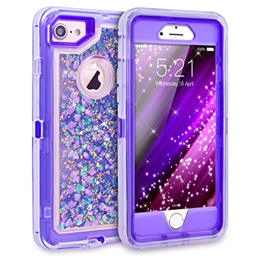 Product Cover iPhone 7 Case, iPhone 6S Case, Dexnor Glitter 3D Bling Sparkle Flowing Liquid Case Transparent 3 in 1 Shockproof TPU Silicone Core + PC Frame Case Cover for iPhone 7/6s/6 - Purple
