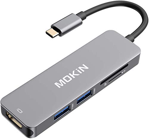 Product Cover USB C Hub HDMI Adapter for MacBook Pro 2019/2018/2017, MOKiN 5 in 1 Dongle USB-C to HDMI, Sd/TF Card Reader and 2 Ports USB 3.0 (Space Gray)