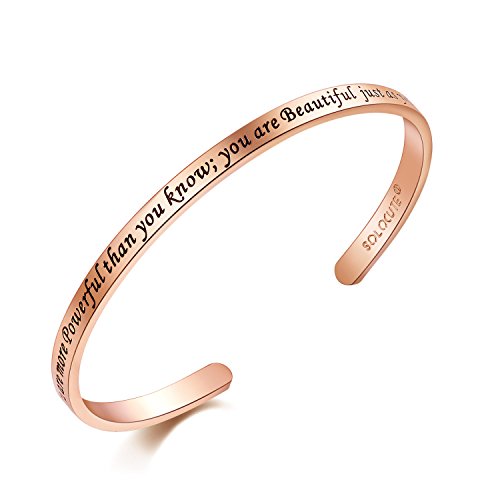 Product Cover Solocute Mothers Day Cuff Bangle Bracelet Engraved You are More Powerful Than You Know; You are Beautiful just as You are Inspirational Jewelry, for Thanksgiving Day and Birthday