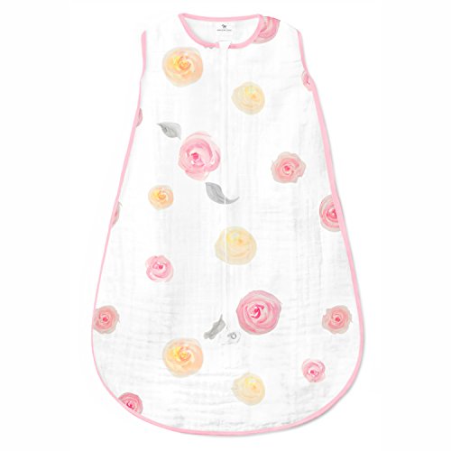 Product Cover Amazing Baby Muslin Sleeping Sack with 2-Way Zipper, Watercolor Roses, Pink, Large