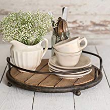 Product Cover Round Wood Plank Serving Tray-Weathered Farmhouse Chic (Accessories Not Included)