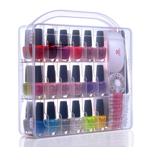 Product Cover Makartt Portable Gel Nail Polish Organizer Poly Nail Extension Gel Nail Tools Holder for 36 bottles- with Large Separate Compartment for Manicure Tools See-through Universal Case, N-02