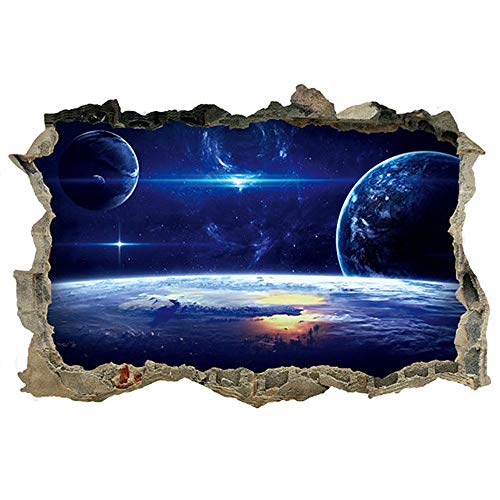 Product Cover DNVEN 27 inches x 19 inches Planets Space Clouds Sun Porthole Window Milky Way Galaxy 3D Window View Wall Arts Decals Decors Removable Stickers Galaxy Space Planet