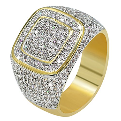 Product Cover JINAO18K Gold Cluster ICED Out Lab Simulated Diamond Band Micropave Mens Bling Ring