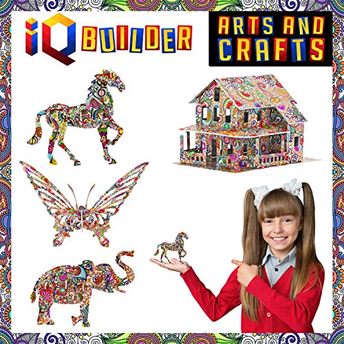 Product Cover IQ BUILDER | ARTS AND CRAFTS FOR GIRLS AGE 7 8 9 10 11 12 YEAR OLD AND UP | 3D ART COLORING PAINTING ANIMAL PUZZLE SET | FUN CREATIVE DIY TOYS | FAMILY CRAFT KIT WITH SUPPLIES | BEST TOY GIFT FOR KIDS