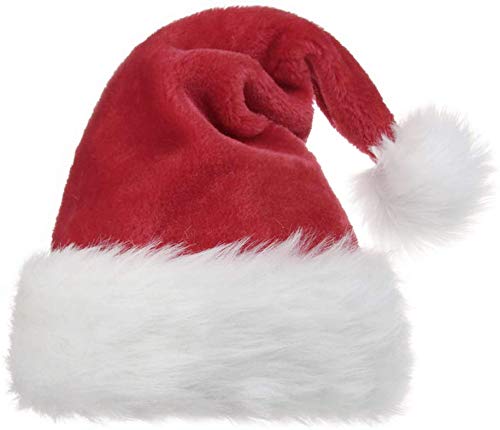 Product Cover OPOLEMIN Santa Hat for Adults, Christmas Hat Plush Red Velvet & Comfort Liner Christmas Halloween Costume (Red)
