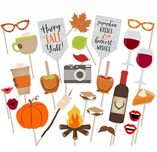 Product Cover LASLU Happy Fall Yall Photo Booth Props- Fall Pumpkin Kisses Harvest Wishes Props -26pcs