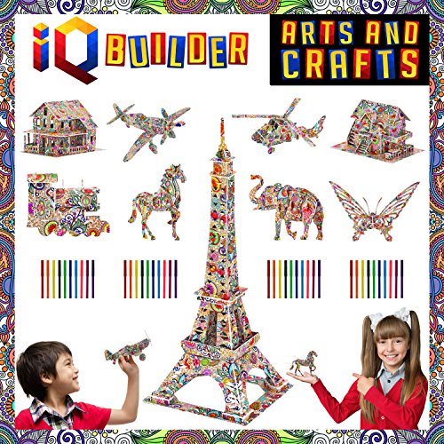 Product Cover IQ BUILDER | Fun Creative DIY Arts and Crafts KIT | Best Toy Gift for Girls and Boys Age 8 9 10 11 12 Year Old | Educational Art Building Painting Coloring 3D Puzzle Project Set for Kids and Adults