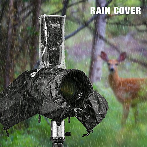 Product Cover Tycka Camera Rain Cover, can be Connected to Camera Strap and Flash, with 10pcs Absorbent Paper, Rainproof Raincoat for DSLR Canon Nikon Sony Pentax Olympus and More (Lenses with Hood Up to 10