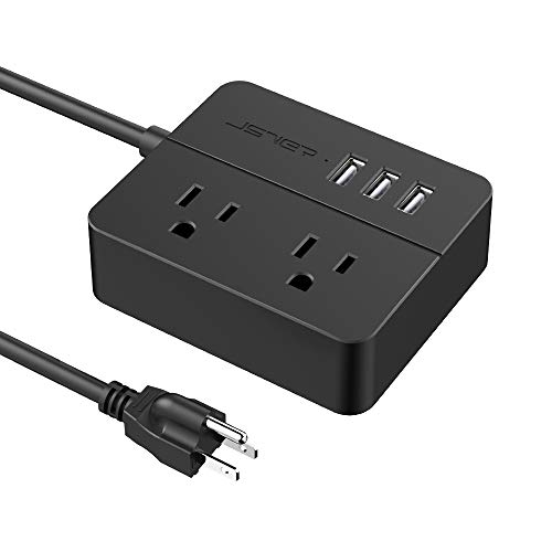 Product Cover Power strip with usb, Surge Protector Power Strip, JSVER usb power strip, with 3 USB Charging Ports 2 Outlet 3.9 ft Extension Cord for Home, Office, Travel, Desk Charger (Black)