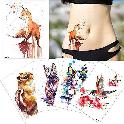 Product Cover NOTE 5 Sheets Watercolor Drawing Animal Body Tattoo Temporary Leg Back Art Sticker DIY
