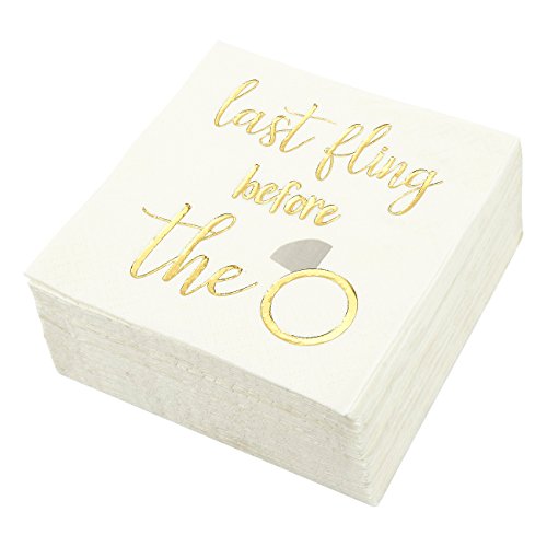 Product Cover 50-Pack Cocktail Napkins - Bachelorette Party Napkins Last Fling Before The Ring Printed in Gold Foil - Disposable Paper Party Napkins 5 x 5 inches Folded