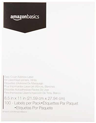 Product Cover AmazonBasics Easy Cover Address Labels for laser/Inkjet Printers, White, 8.5 x 11 Inch Label, 100 Labels