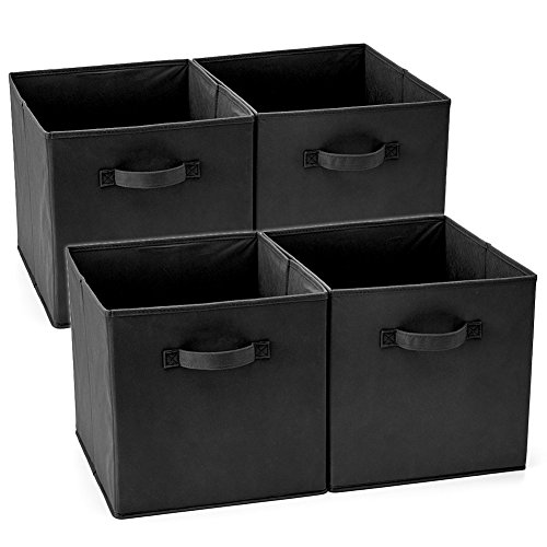 Product Cover EZOWare Set of 4 Foldable Fabric Basket Bin, Collapsible Storage Cube Boxes for Nursery Toys (13 x 15 x 13 inches) (Black)