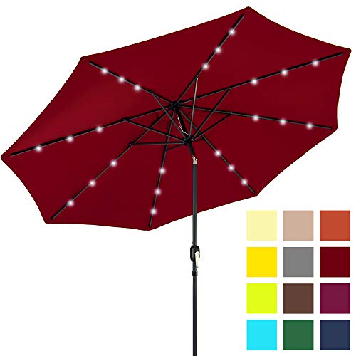 Product Cover Best Choice Products 10-Foot Solar Powered Aluminum Polyester LED Lighted Patio Umbrella w/Tilt Adjustment and Fade-Resistant Fabric, Red